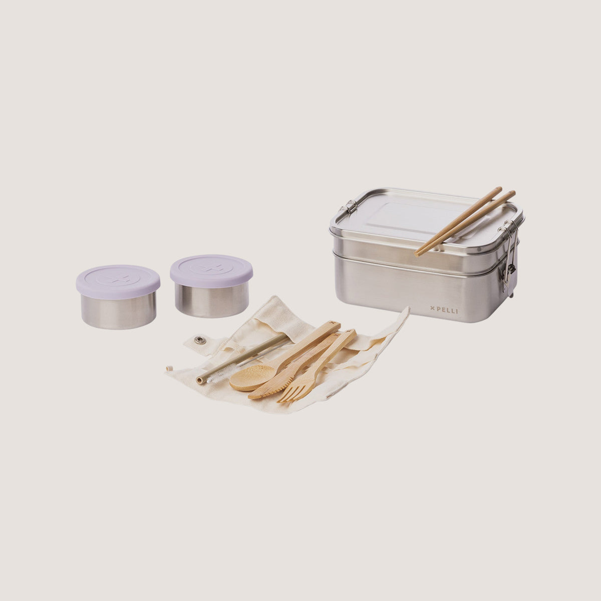 large double latered lunch box and cutlery set