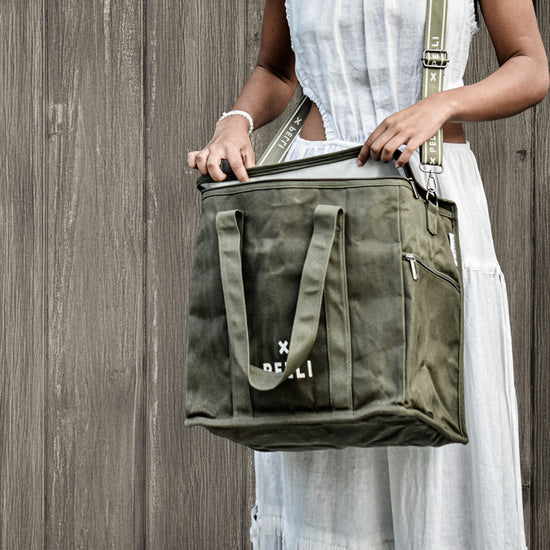 Chill Homie Crossbody Waxed Canvas Large Cooler Bag - Burnt Olive Green