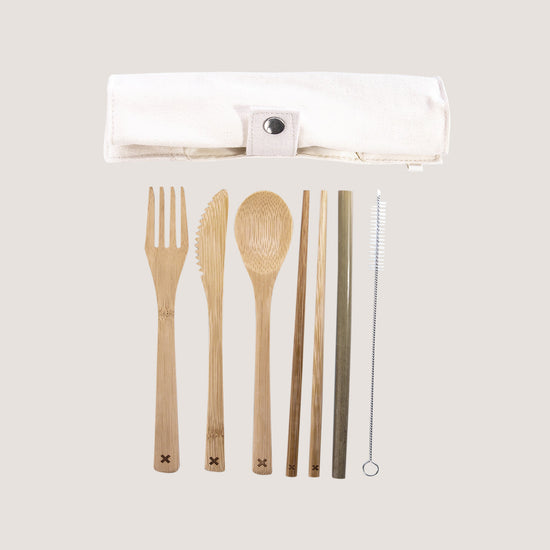 One person reusable bamboo cutlery set