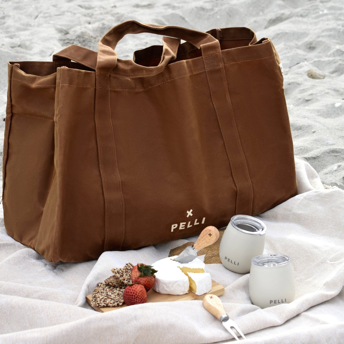 Load image into Gallery viewer, Beachy Keen Waxed Canvas Beach Bag - Chai Tea
