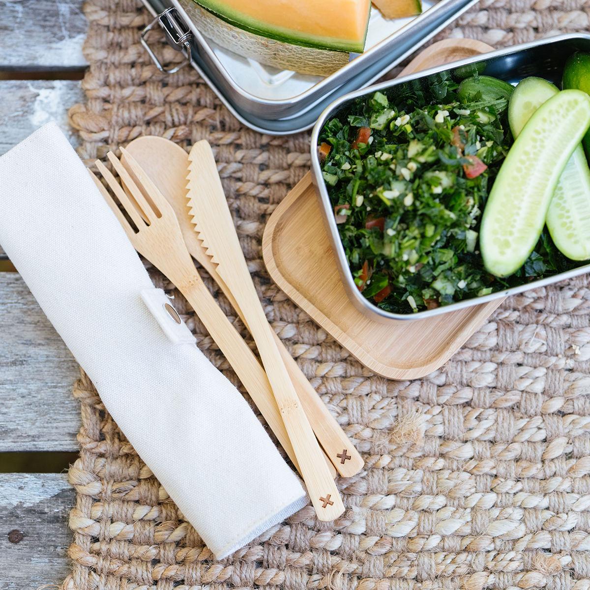 Load image into Gallery viewer, Lunch Duo - Bento Box &amp;amp; Bamboo Cutlery Set
