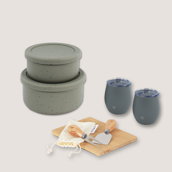 Load image into Gallery viewer, Silicone Bento, Board, Knife and Storm Blue Tumbler Set

