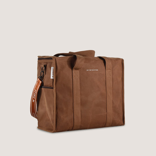 Load image into Gallery viewer, Chill Homie Crossbody - Waxed Canvas Large Cooler Bag with Shoulder Strap in Cinnamon Stick
