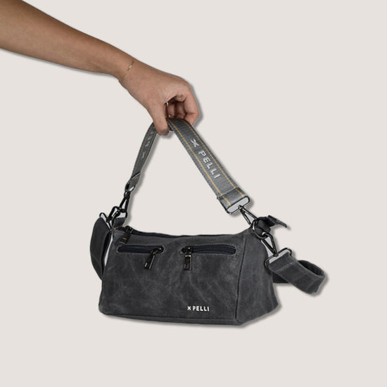 SECONDS The Wanderer Waxed Canvas Crossbody Bag - Charcoal Grey