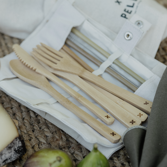 Load image into Gallery viewer, The Pelli reusable bamboo cutlery set
