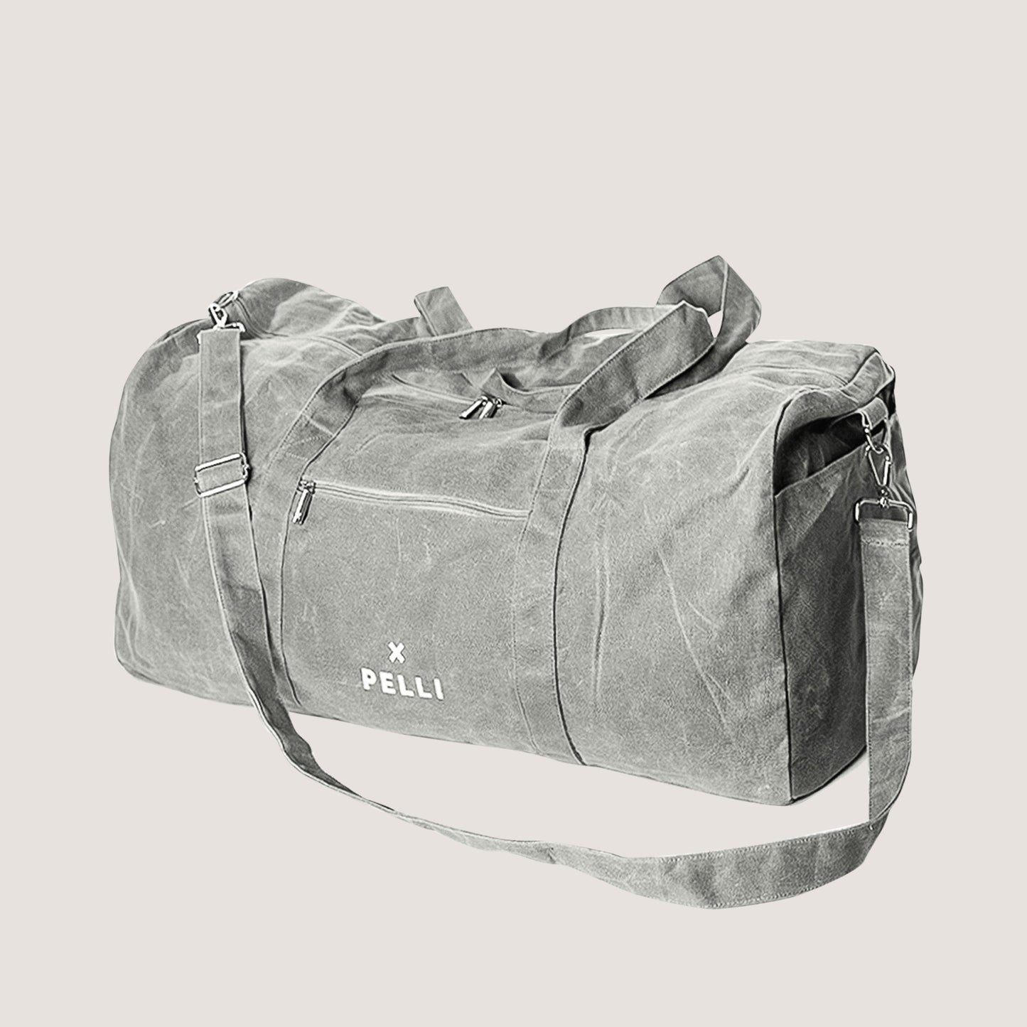 Medium Waxed Canvas Duffle Bag in Pebble Grey