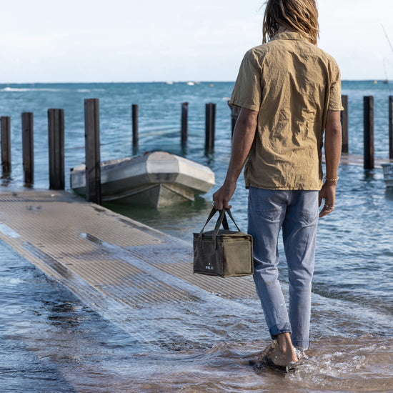 Lunch Squared Waxed Canvas Square Lunch Bag - Burnt Olive Green